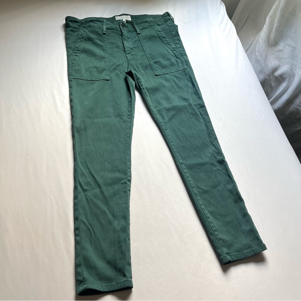 THE GREAT. Green cotton denim slim leg cropped pants jeans‎